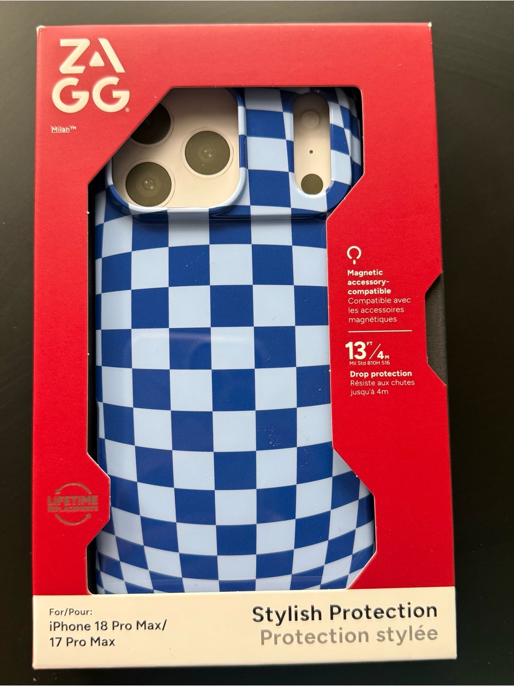ZAGG Milan Blue Checkerboard iPhone Case for iPhone 18 Pro Max / 17 Pro Max